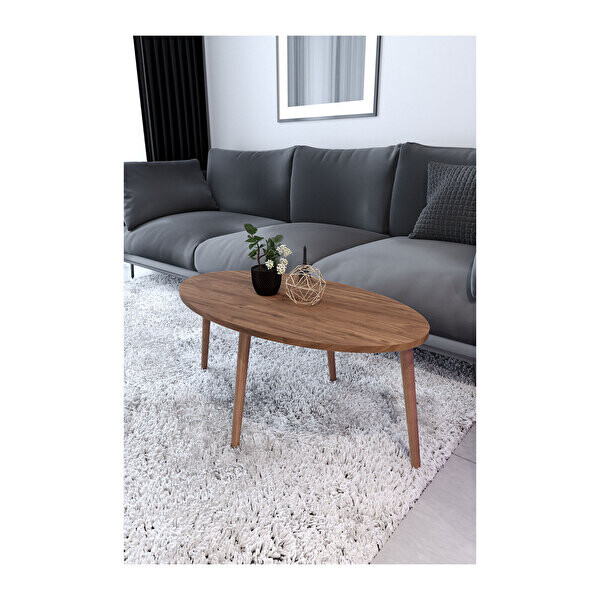 Zuesse Dizayn TOKYO Ahşap Ayaklı Yuvarlak Zigon ve Orta Sehpa 4 Adet