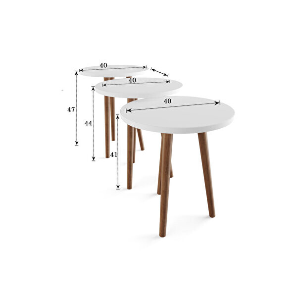 Zuesse Dizayn TOKYO Ahşap Ayaklı Yuvarlak Zigon ve Orta Sehpa 4 Adet