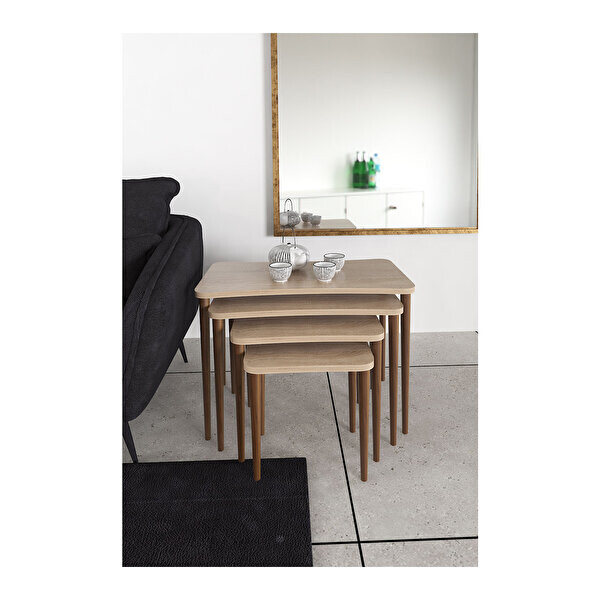 Zuesse Dizayn ALEYNA Ahşap Ayaklı XL Orta ve Zigon Sehpa 5 Adet