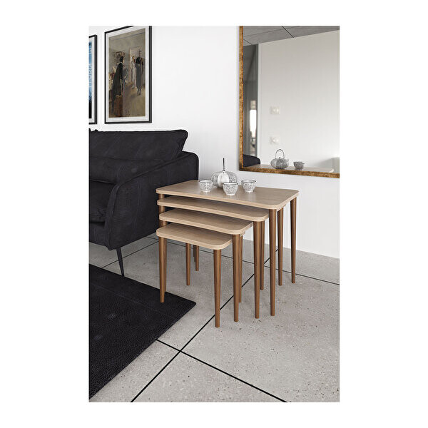 Zuesse Dizayn ALEYNA Ahşap Ayaklı XL Orta ve Zigon Sehpa 5 Adet