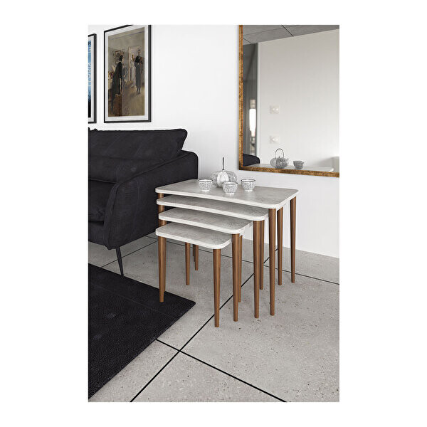 Zuesse Dizayn SELENA Ahşap Ayaklı Zigon Sehpa 4 Adet