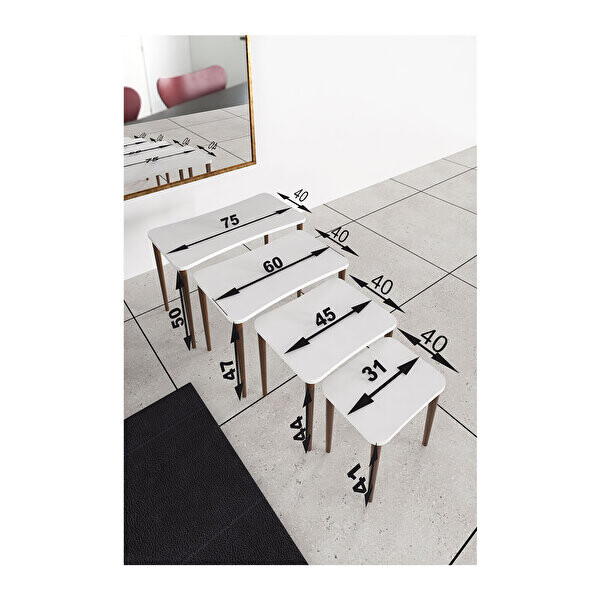 Zuesse Dizayn SELENA Ahşap Ayaklı Zigon Sehpa 4 Adet