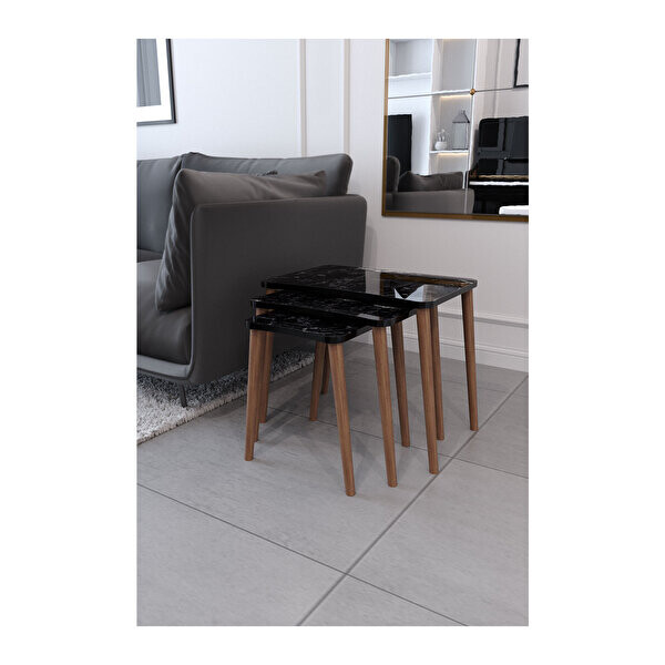 Zuesse Dizayn ESMA Ahşap Ayaklı Orta Sehpa ve Zigon Sehpa 4 Adet