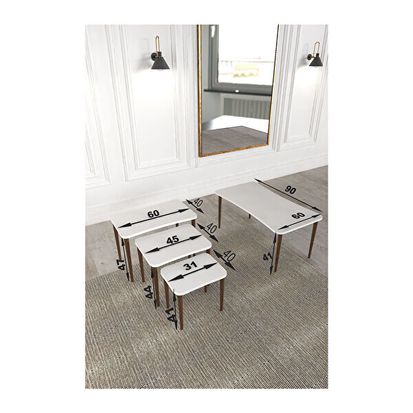 Zuesse Dizayn ESMA Ahşap Ayaklı Orta Sehpa ve Zigon Sehpa 4 Adet