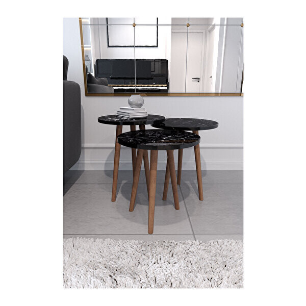 Zuesse Dizayn TOKYO Ahşap Ayaklı Orta Sehpa ve Zigon Sehpa 4 Adet