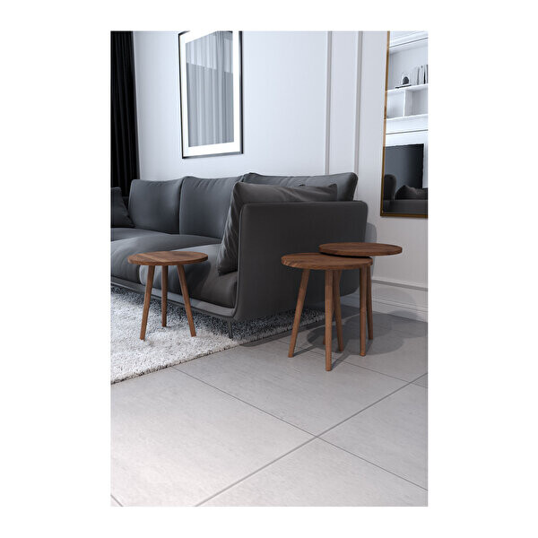 Zuesse Dizayn TOKYO Ahşap Ayaklı Zigon Sehpa ve Yan Sehpa 3 Adet