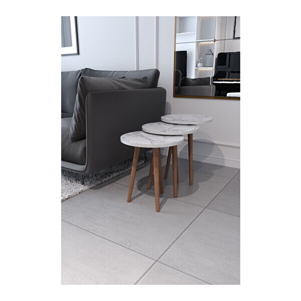 Zuesse Dizayn TOKYO Ahşap Ayaklı Orta Sehpa ve Zigon Sehpa 4 Adet