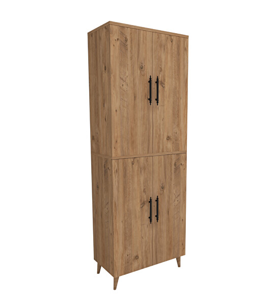 Zuesse Dizayn META 6 Raflı 4 Kapaklı Çam Çok Amaçlı Dolap