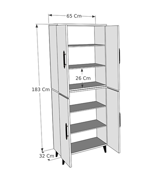 Zuesse Dizayn META 6 Raflı 4 Kapaklı Çam Çok Amaçlı Dolap
