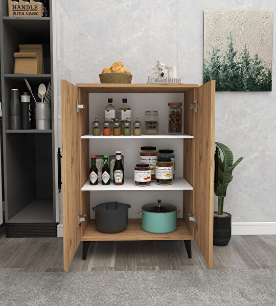 Zuesse Dizayn META 6 Raflı 4 Kapaklı Çam Çok Amaçlı Dolap