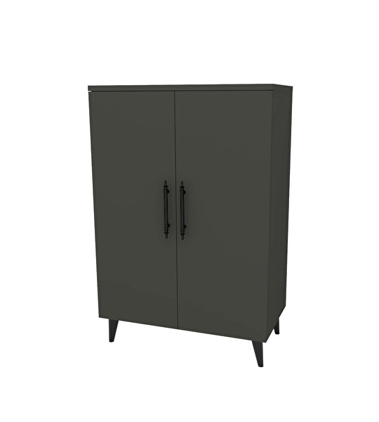 Zuesse Dizayn PEGASUS 3 Raflı 2 Kapaklı Koyu Gri Çok Amaçlı Dolap