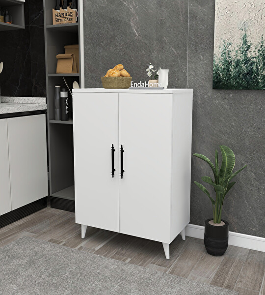 Zuesse Dizayn PEGASUS 3 Raflı 2 Kapaklı Beyaz Çok Amaçlı Dolap