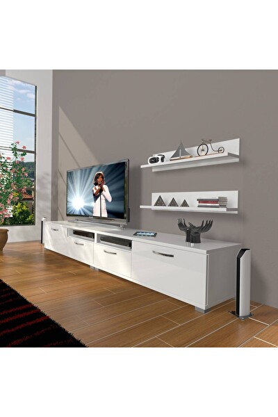 Decoraktiv EKO 220R MDF Parlak Beyaz TV Sehpası