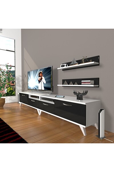 Decoraktiv EKO 220R SLM Retro Beyaz - Siyah TV Sehpası