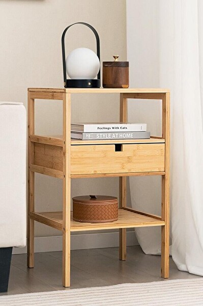 DigitHome Bambu 3 Katlı Çekmeceli Depolama Raflı Komodin –JW-22230 B/3 C1-1-289