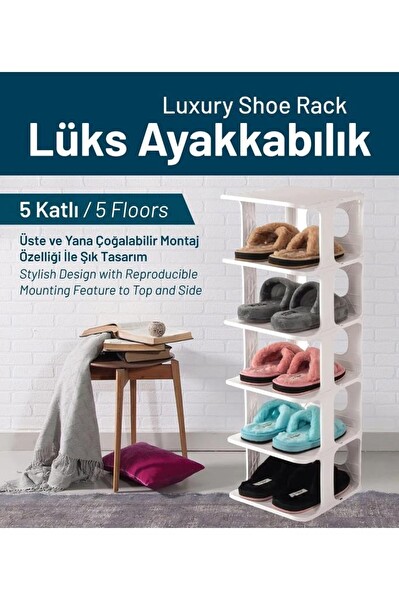 Mithra Life 5 Katlı Plastik Beyaz Ayakkabı Rafı MIT1062