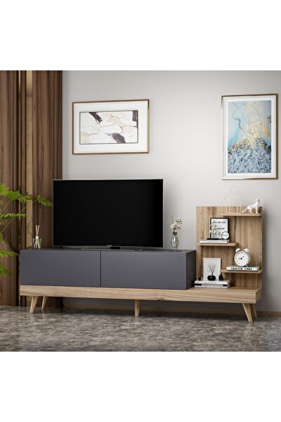 BMdekor TV Sehpası Desso Antrasit Ceviz 180 CM