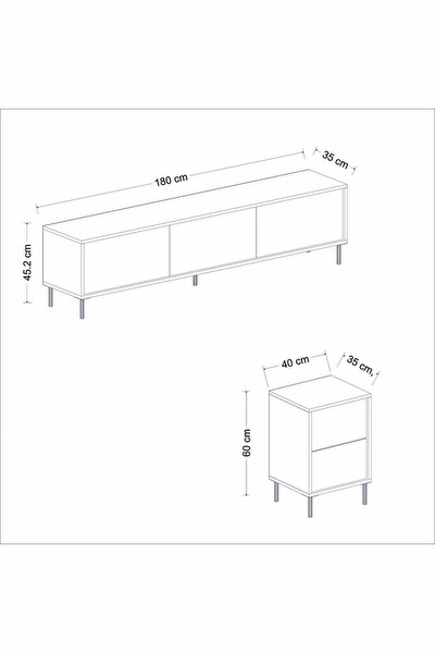 BMdekor TV Sehpası Kozan Set Antrasit Mermer Desen 260 CM
