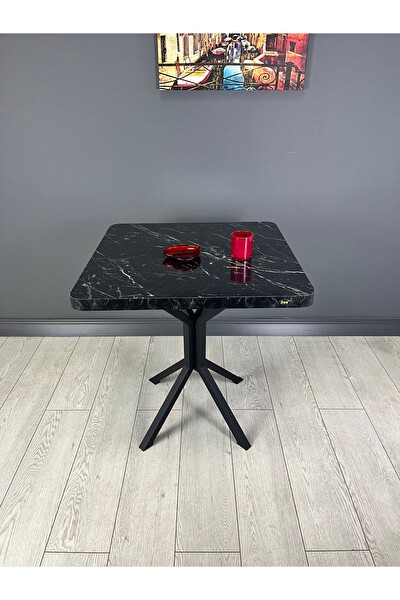 Hey Modüler Mobilya Tepe Kavisli Köşe Siyah Ayak 70 CM Siyah Mermer Mutfak Masası