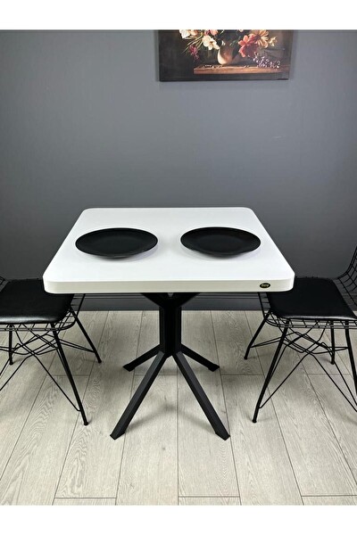 Hey Modüler Mobilya Tepe Kavisli Köşe Siyah Ayak 70 CM Beyaz Mutfak Masası