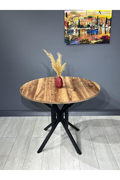 Hey Modüler Mobilya Selin Metal Siyah Ayak 90 CM Kemençe Yuvarlak Masa