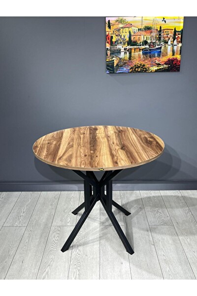 Hey Modüler Mobilya Selin Metal Siyah Ayak 90 CM Kemençe Yuvarlak Masa