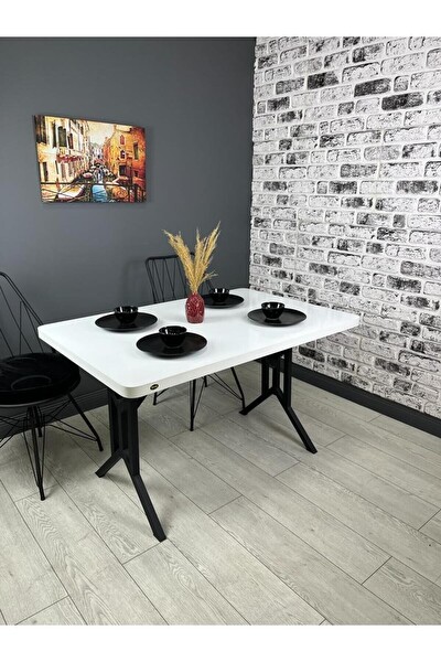 Hey Modüler Mobilya Sultan Kavisli Köşe Metal Siyah Ayak 120x80 CM Beyaz Siyah Mutfak Masası