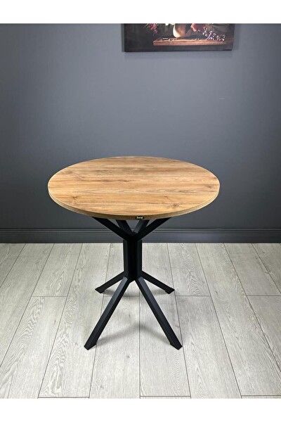 Hey Modüler Mobilya Nisa Ceviz Yuvarlak Mutfak Yemek Balkon Masası Metal Siyah Ayak 70 CM