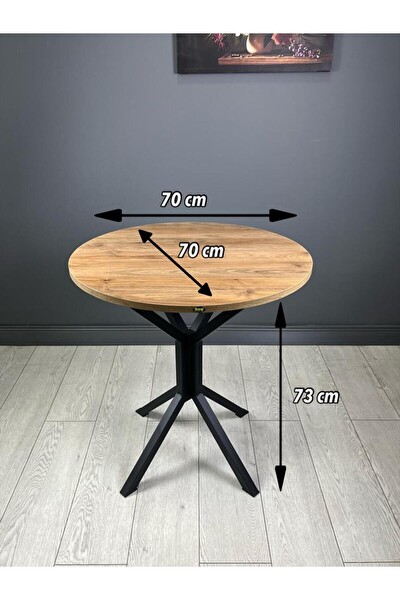 Hey Modüler Mobilya Nisa Ceviz Yuvarlak Mutfak Yemek Balkon Masası Metal Siyah Ayak 70 CM