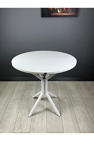 Hey Modüler Mobilya Saray Beyaz Yuvarlak Mutfak Yemek Balkon Masası Metal Beyaz Ayak 80 CM
