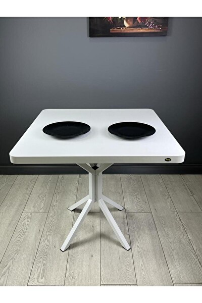 Hey Modüler Mobilya Roma Beyaz Mutfak Yemek Balkon Masası Kavisli Köşe Metal Beyaz Ayak 80 CM