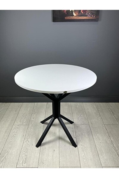 Hey Modüler Mobilya Saray Beyaz Siyah Yuvarlak Mutfak Yemek Balkon Masası Metal Siyah Ayak 80 CM