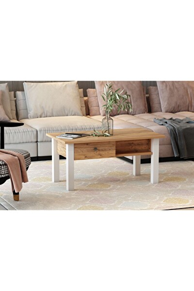 BMdekor Orta Sehpa Loft Beyaz Antik Çam