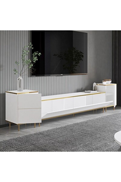BMdekor TV Sehpası Kozan Set Beyaz Gold 260 CM