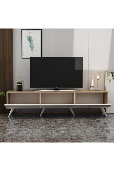 BMdekor TV Sehpası Volan Beyaz Safir Meşe 180 CM