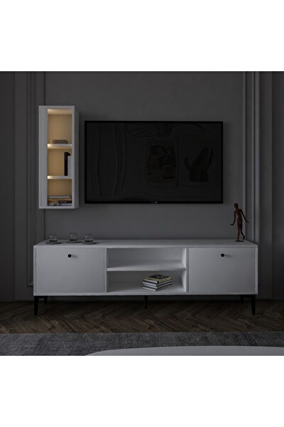 BMdekor TV Ünitesi Cunda Beyaz LED Işıklı 150 CM