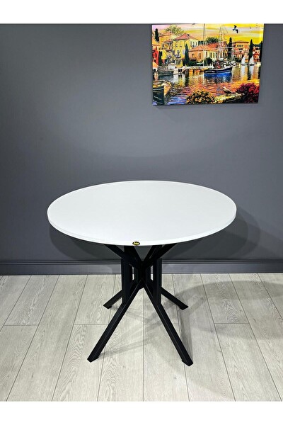 Hey Modüler Mobilya Selin Beyaz Yuvarlak Masa Metal Siyah Ayak 90 CM
