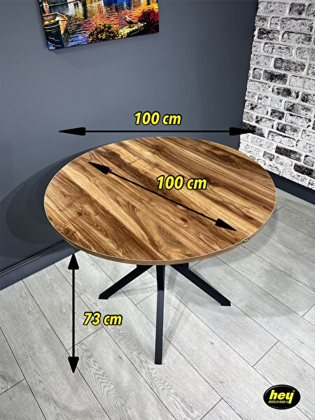 Hey Modüler Mobilya Sedef Kemençe Yuvarlak Mutfak Masası Metal Siyah Ayak 100 CM
