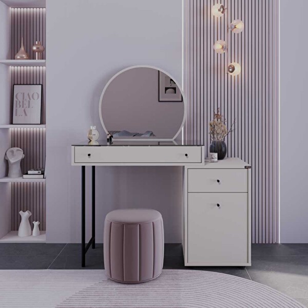 Adore Mobilya Dior Aynalı Makyaj Masası-Vizon 108x130x47 CM