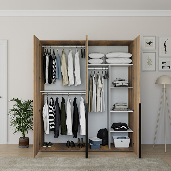 Adore Mobilya Oryana 4 Kapaklı Gardırop-Koyu Ceviz 180x210x62 CM