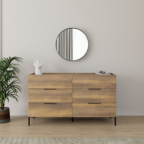 Adore Mobilya Oryana 6 Çekmeceli Şifonyer-Koyu Ceviz 140x81x44 CM