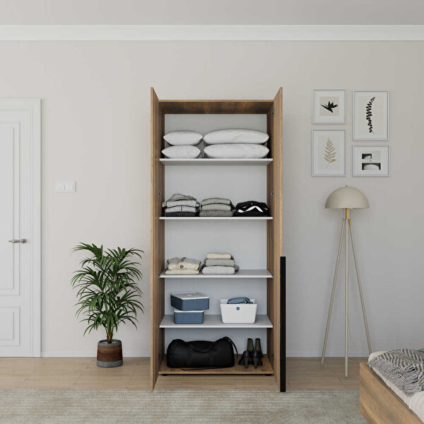 Adore Mobilya Oryana 2 Kapaklı 5 Bölmeli Gardırop Koyu Ceviz 90x210x62 CM