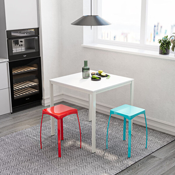 Adore Mobilya Retro Metal Ayaklı Mutfak Masası-Beyaz 75x75x75 CM