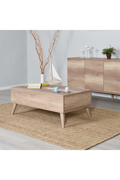 Adore Mobilya Retro Dikdörtgen Orta Sehpa - Açık Ceviz (Tori) 110x45x65 CM