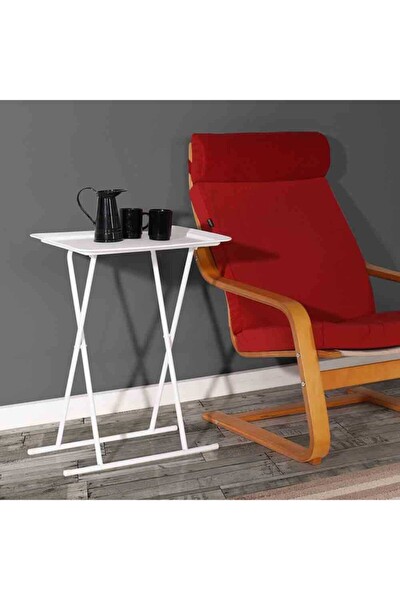 Adore Mobilya Handy Mate Tepsili Katlanabilir Sehpa - Beyaz 52x66x32.5 CM