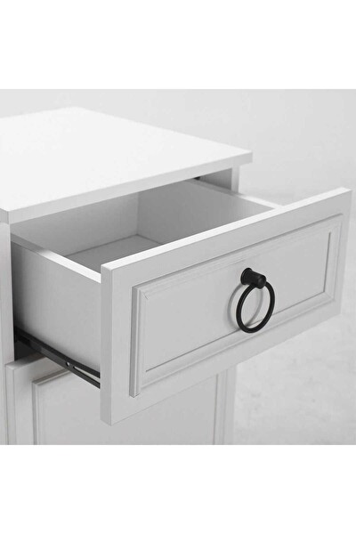 Adore Mobilya Hampton Çekmeceli Kapaklı Komodin-Mat Beyaz 40x63x38 CM