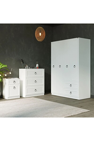 Adore Mobilya Hampton Çekmeceli Kapaklı Komodin-Mat Beyaz 40x63x38 CM