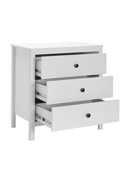 Adore Mobilya Rustik 3 Çekmeceli Şifonyer - Mat Beyaz 73x81x47 CM