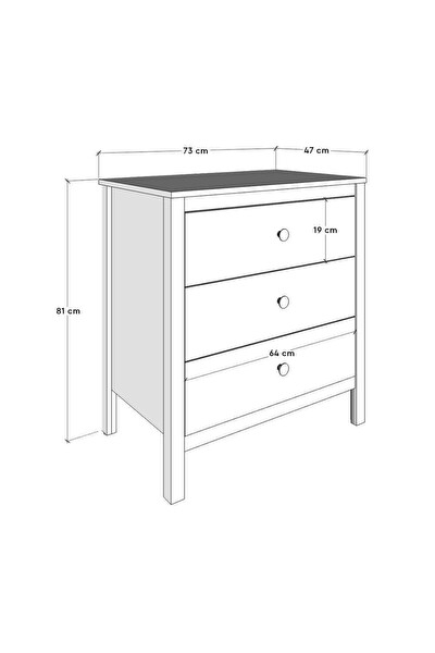 Adore Mobilya Rustik 3 Çekmeceli Şifonyer - Mat Beyaz 73x81x47 CM
