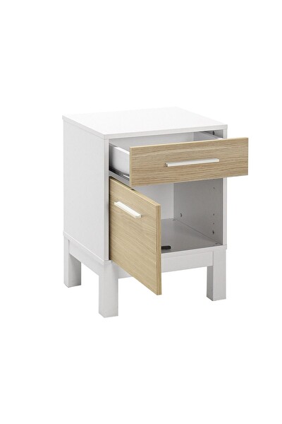 Adore Mobilya London 2 Çekmeceli Komodin-Meşe-Beyaz 45x60x45 CM